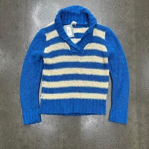 Vintage Acrylic Blue Striped Size Small V Neck Sweater